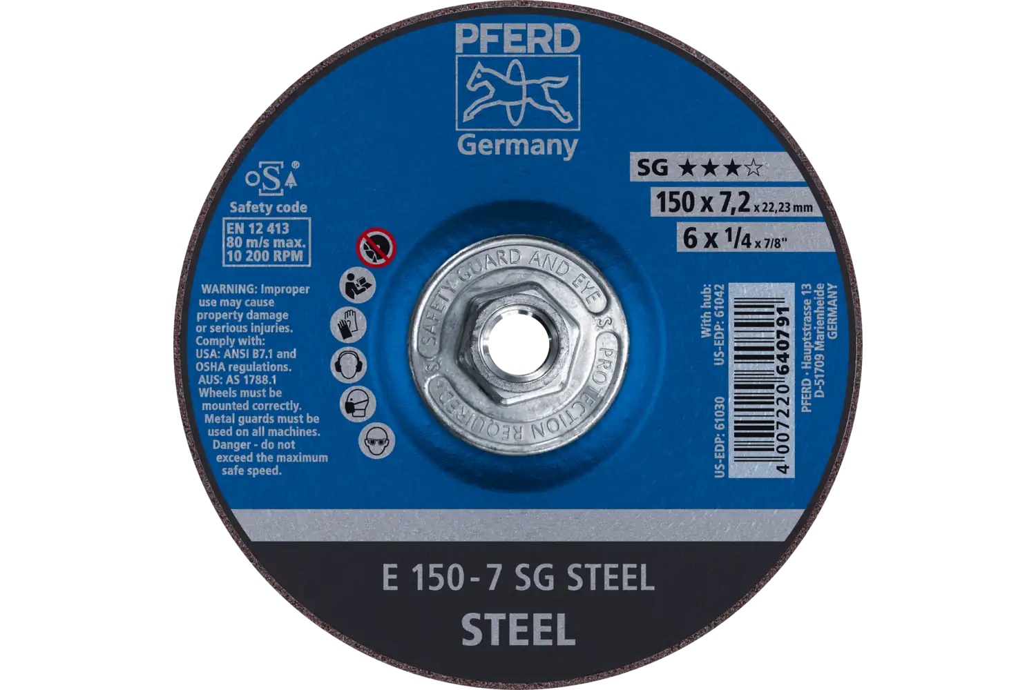 Picture of Pferd Grinding Wheel, 6" X 1/4 X 5/8-11, Sg Steel, T27, Aluminum Oxide